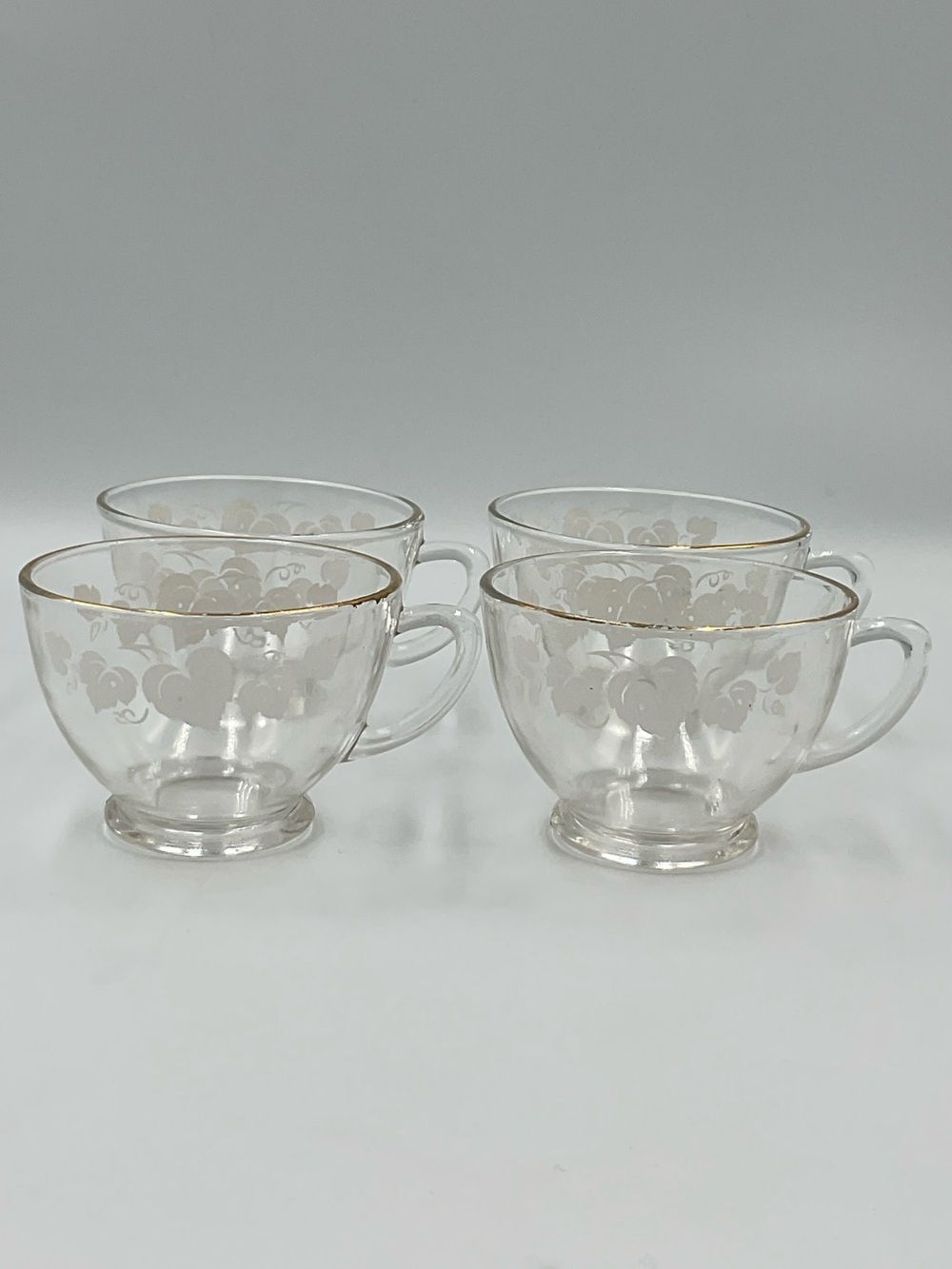 Vintage Anchor Hocking Grape Leaf Punch Cups with Gold Rims Set of 4